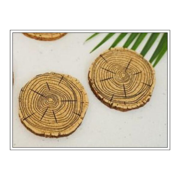 Nature-Inspired Tree Ring Patterned Round Cork Coaster Set for Rustic and Artistic Tabletop Protection