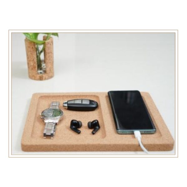 Sustainable Multi-Channel Cork Desk Organizer Tray for Effortless Pen, Phone, and Office Accessory Management