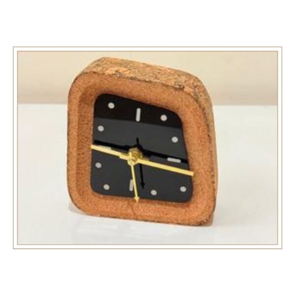 Contemporary Square Cork Frame Desk Clock with Minimalist Black Face and Elegant Golden Hour Markers for Office and Home Décor