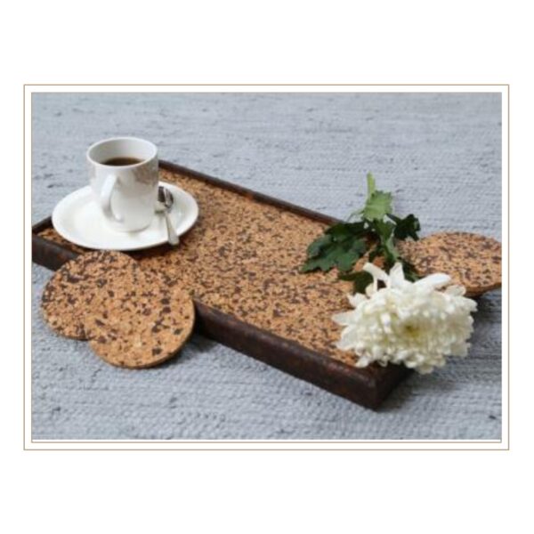 Sustainable Cork Serving Tray with Coordinating Round Coasters for Elegant Coffee Service and Eco-Friendly Entertaining