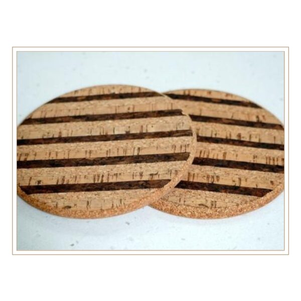 Contemporary Oval Cork Coaster Set with Distinctive Striped Pattern Design for Modern Beverage Service and Stylish Table Protection