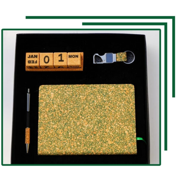 Cork Notebook Gift Set with Pen, Calendar Blocks, and Metal Keychain