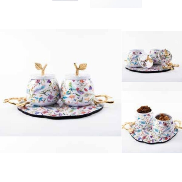 Handcrafted White Jar Set with Colorful Bird Motifs and Gold Leaf Accents – 100% Made in India