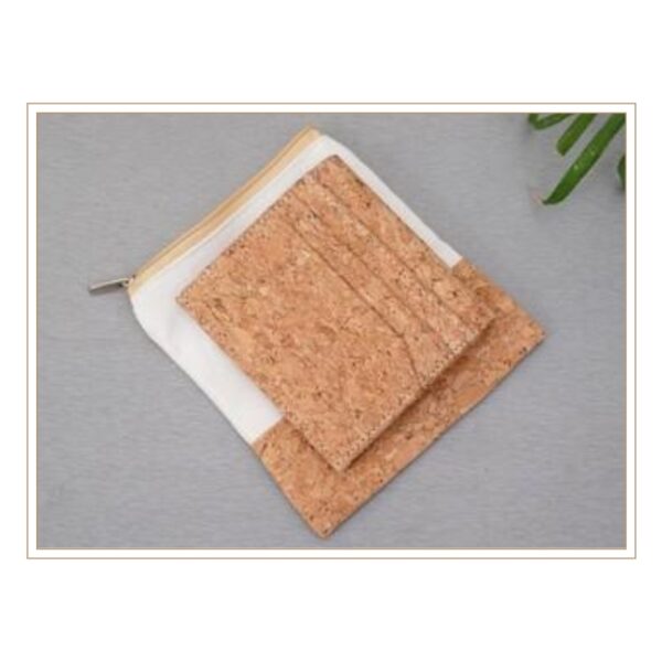 Layered Cork and Canvas Pouch Set with Natural Texture for Travel Organization