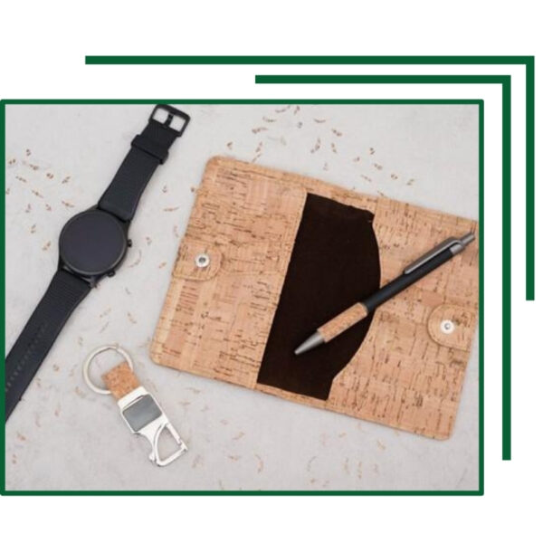 Professional Cork Document Wallet with Smartwatch, Pen, and Keychain for Modern Mobile Professionals