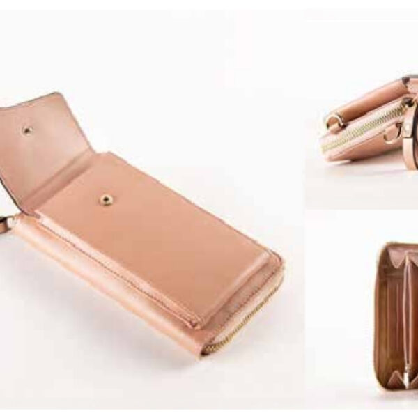 Elegant Nude Pink Leather Wallet Clutch with Zipper & Wrist Strap – 100% Made in India