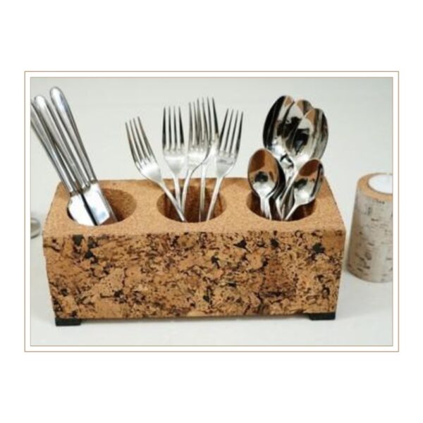 Natural Cork Cutlery Organizer Block with Multiple Compartments for Sustainable Kitchen Storage and Utensil Organization
