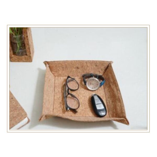 Sleek Cork Valet Tray with Custom Compartments for Smartphone, Pen, and Personal Accessories Storage