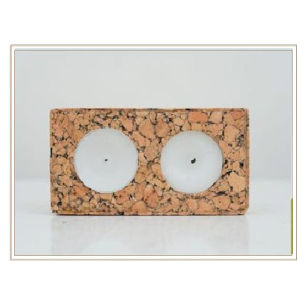 Double-Tea Light Block in Natural Cork – Modern Rectangular Holder