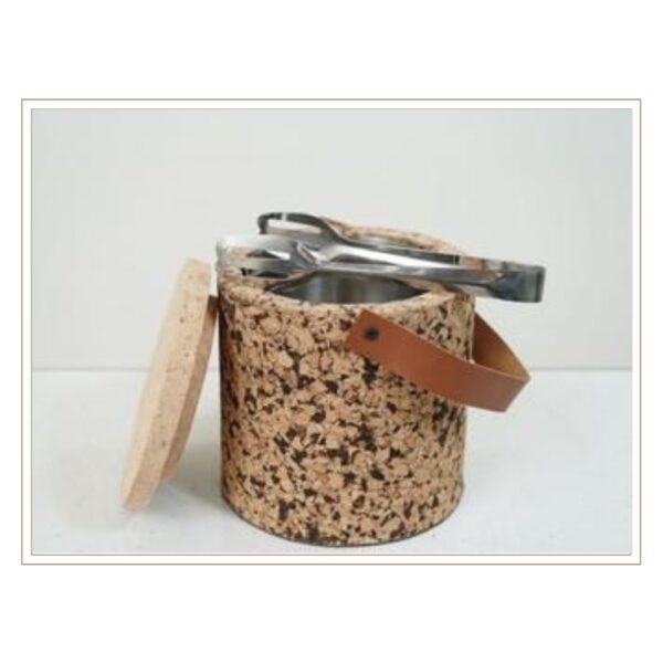 Cork Ice Bucket with Stainless Steel Tongs for Sophisticated Entertaining