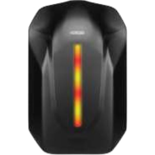 Futuristic Black Polyhedral Backpack With Vibrant Vertical LED Stripe For Bike Riders And Urban Nightlife Enthusiasts