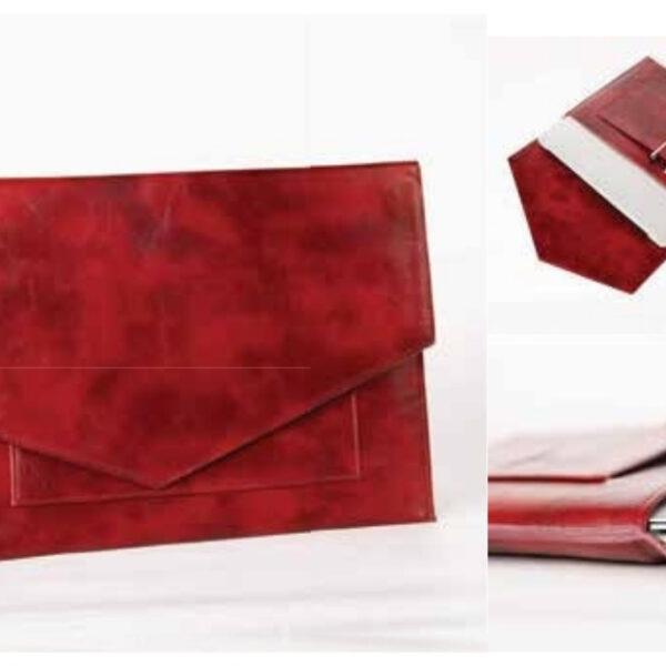 Luxurious Red Leather Laptop Sleeve Case with Envelope Flap Closure – 100% Made in India