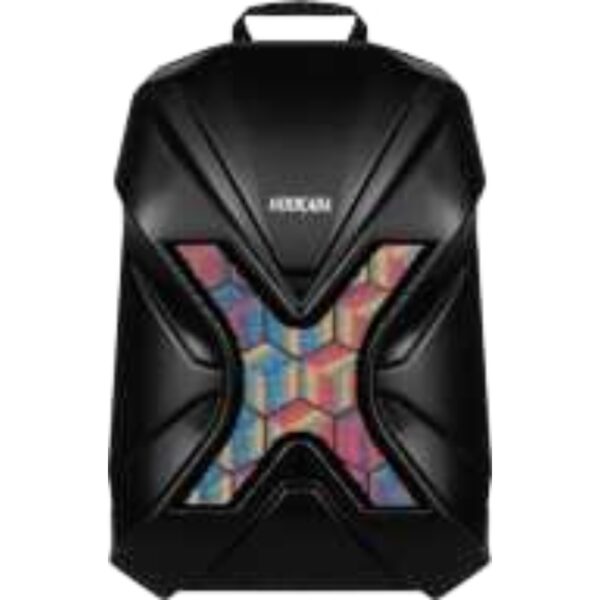 Geometric Black X-Panel Backpack With Colorful Hexagon Design For Modern Trendsetters, Professionals, And Digital Nomads