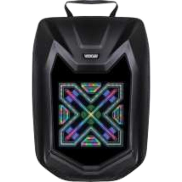 Futuristic Black Hard-Shell Backpack With Animated Multicolor Geometric X LED Panel For Trendsetting Tech And Gaming Fans