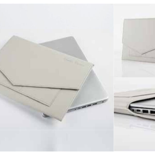 Minimalist Grey Faux Leather Envelope Laptop Sleeve with Protective Design – 100% Made in India