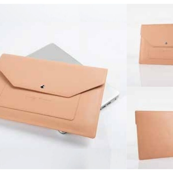 Elegant Nude Tan Leather Laptop Envelope Case with Secure Snap Closure – 100% Made in India
