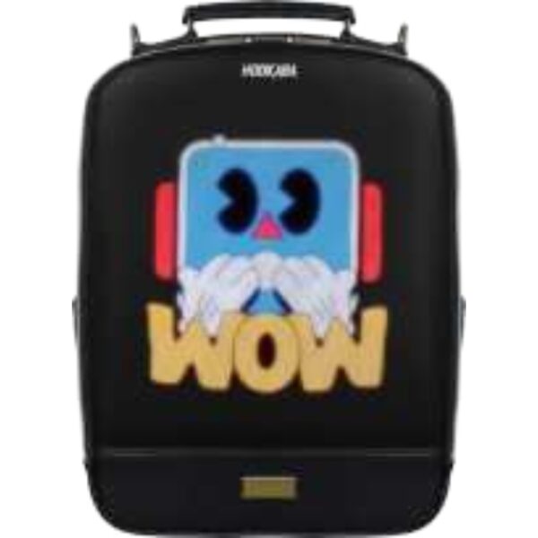 Modern Black Hard-Shell “WOW” Backpack With Vibrant LED Cartoon Robot Display For Creative, Expressive, And Tech-Savvy Users