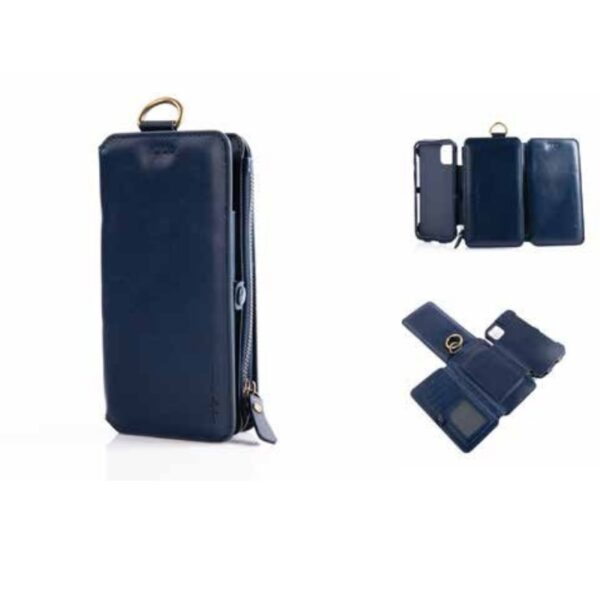 Premium Blue Leather Multi-Function Mobile Case and Wallet with Zipper Compartment – 100% Made in India