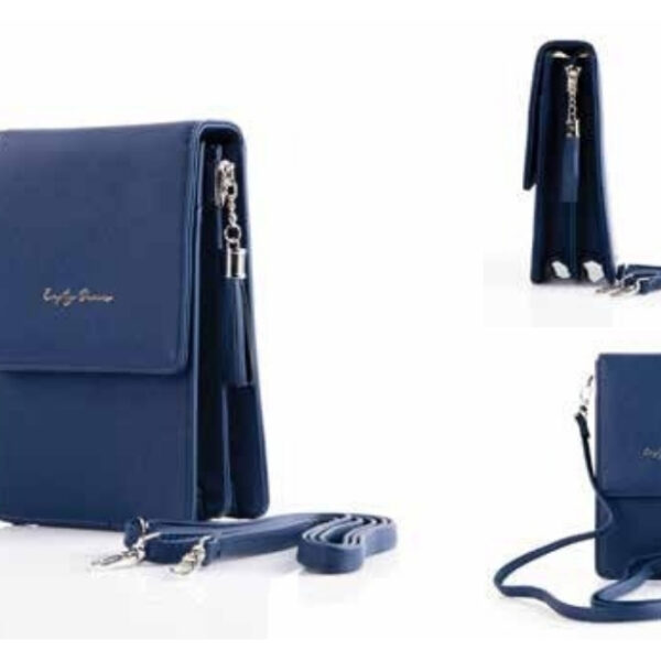 Elegant Blue Convertible Leather Mini Crossbody Bag with Tassel and Detachable Strap – 100% Made in India