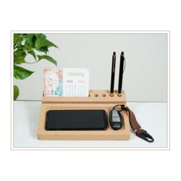Eco-Conscious Dual-Compartment Cork Tray for Charging Phones and Organizing Everyday Accessories