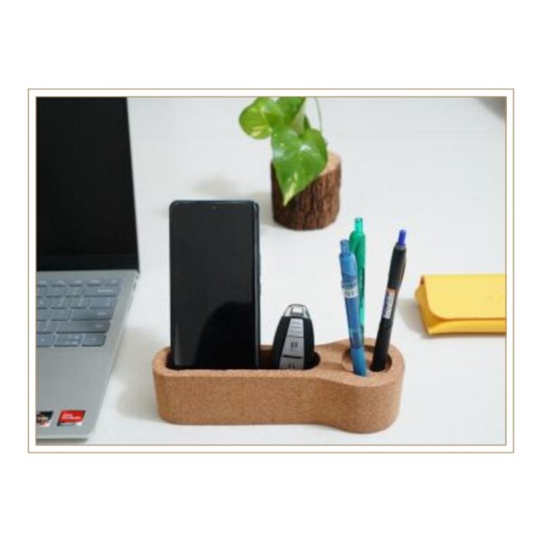 Eco-Friendly Cork Smartphone Stand and Pen Organizer for Streamlined Desktop Productivity and Device Management