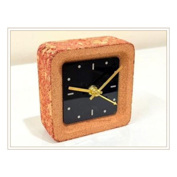 Handcrafted Cork Block Table Clock with Natural Rustic Texture and Contemporary Black Face for Authentic Workspace Styling