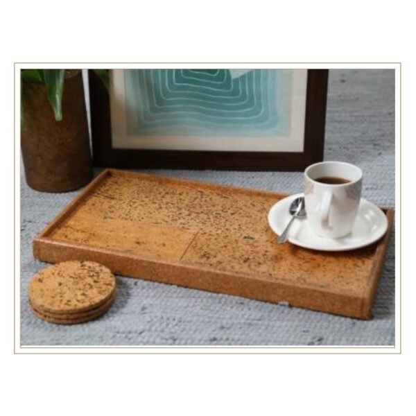 Premium Large Cork Serving Tray with Rich Natural Texture for Sophisticated Coffee Service and Breakfast Presentation