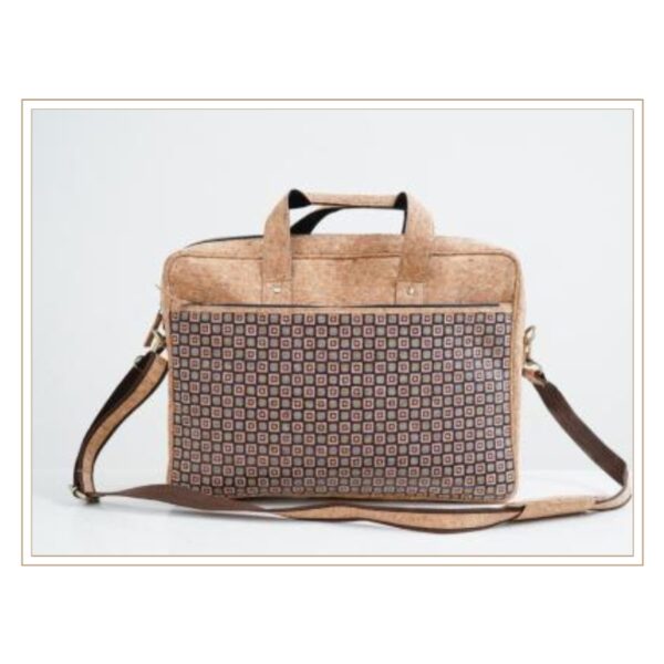 Premium Cork Business Briefcase with Modern Square Pattern Design and Dual Carrying Options for Sustainable Professional Style