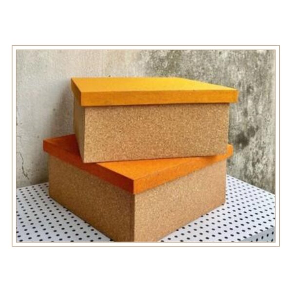 Set of Modern Eco-Friendly Cork Boxes with Bright Orange and Yellow Lids for Stylish Everyday Storage