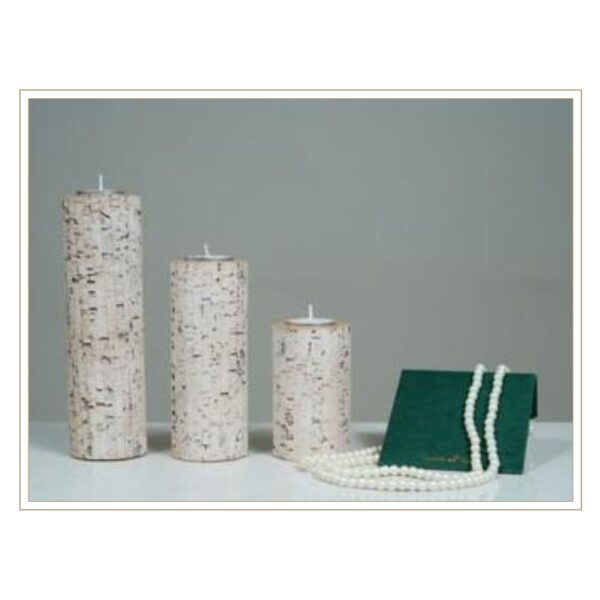 Elegant Cylindrical Birch-Style Tea Light Holders with Jewelry Display Accent – Set of Three