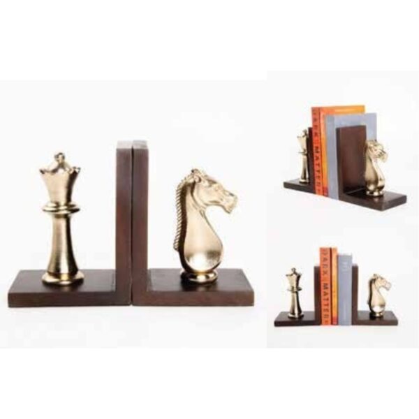 Chess-Themed Metal and Wood Bookends – 100% Made in India