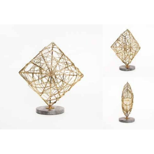 Geometric Gold Metal Table Sculpture on Marble Base – Intricate Decorative Accent for Contemporary Spaces – 100% Made in India