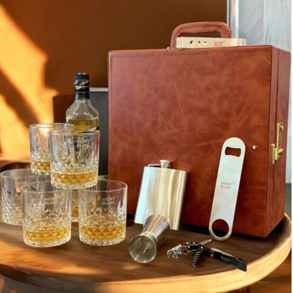 Luxury Portable Bar Set With Leather Finish, Glassware, and Accessories