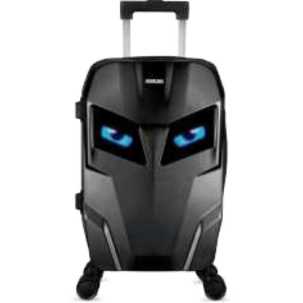 Futuristic Hard-Shell Trolley with Striking LED-Style Blue Eyes for Travelers Wanting Protective and Bold Luggage Design