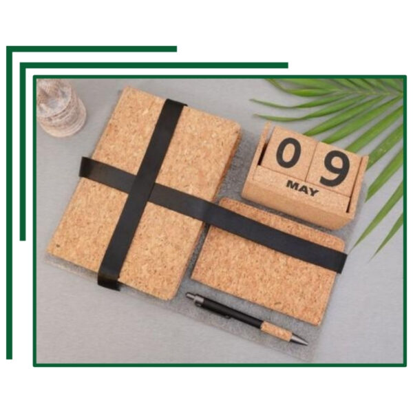 Premium Cork Stationery Gift Set with Calendar, Notebook, and Pen for Executive Office Organization