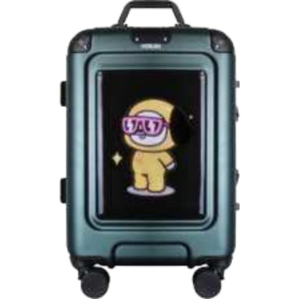 Trendy Green Suitcase Featuring Fun Cartoon Character with Sunglasses for Youthful and Playful Travel Experience