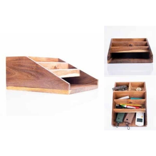 Elegant Multi-Compartment Wooden Desk Organizer – Modern Tiered Storage Solution – 100% Made in India