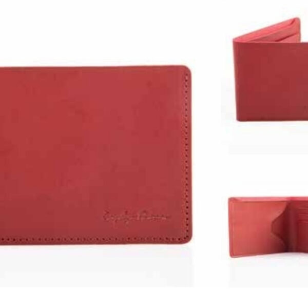 Deep Red Minimalist Leather Bi-Fold Wallet for Cards and Cash – 100% Made in India Description: