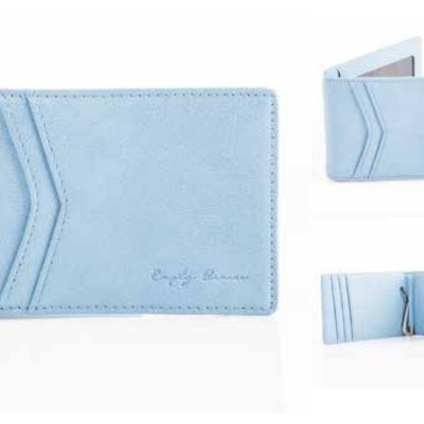 Powder Blue Slim Leather Wallet with ID Window and Card Slots – 100% Made in India