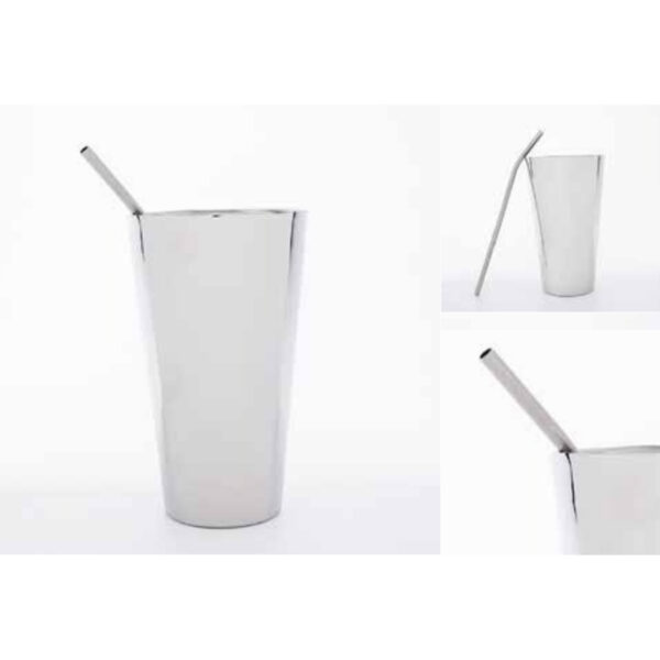 Minimalist High-Polish Silver Stainless Steel Beverage Tumbler with Integrated Straw – 100% Made in India