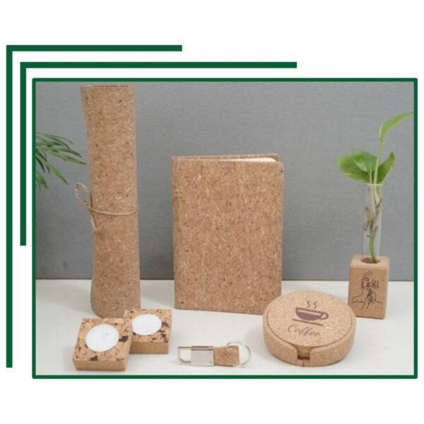 Deluxe Cork Desk Accessories Bundle with Notebook, Coaster, Plant Holder, and Storage Solutions