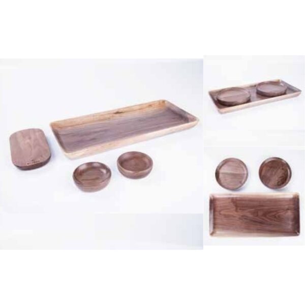 Handcrafted Complete Wooden Tray & Bowl Set – Natural Serveware for Snacks and Dining – 100% Made in India