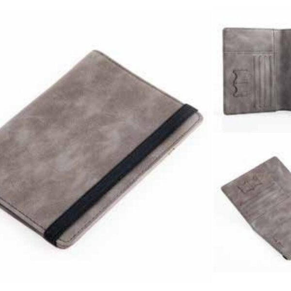 Stone Grey Slim Faux Leather Passport Holder with Elastic Closure and Card Slots – 100% Made in India