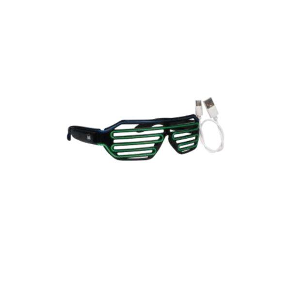 Modern Neon Green LED Shutter Glasses with USB Charging and Unique Geometric Frame for Festive Celebrations and Clubs