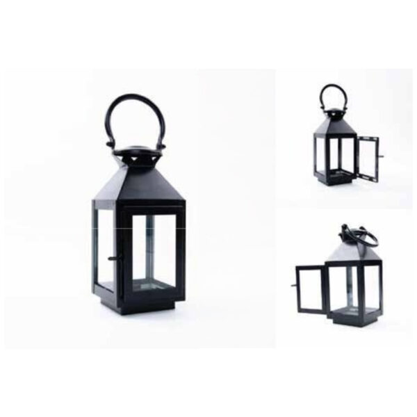 Traditional Black Metal Lantern with Durable Glass Panels and Arched Handle for Indoor or Outdoor Décor – 100% Made in India