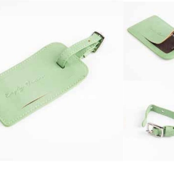 Pastel Green Faux Leather Luggage Tag with Secure Buckle Strap and Transparent ID Window – 100% Made in India