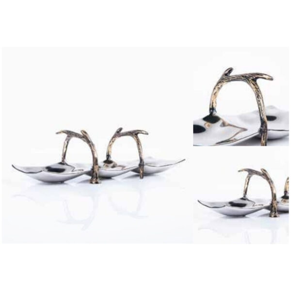 Designer Silver Dual Serving Bowl with Intricately Textured Antler Handles for Elegant Entertaining – 100% Made in India