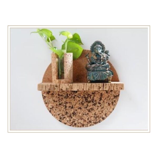 Multi-Functional Cork Wall-Mounted Semi-Circular Shelf with Built-In Plant Holders for Space-Saving Vertical Garden and Decorative Display