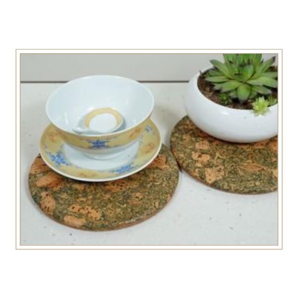 Artistic Cork Coasters with Rich Mixed Texture Pattern for Creative Table Settings and Unique Beverage Service Presentation