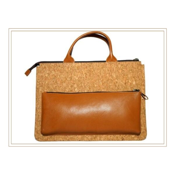 Premium Cork Office Laptop Bag with Front Zipper Pocket & Brown Leather Detailing